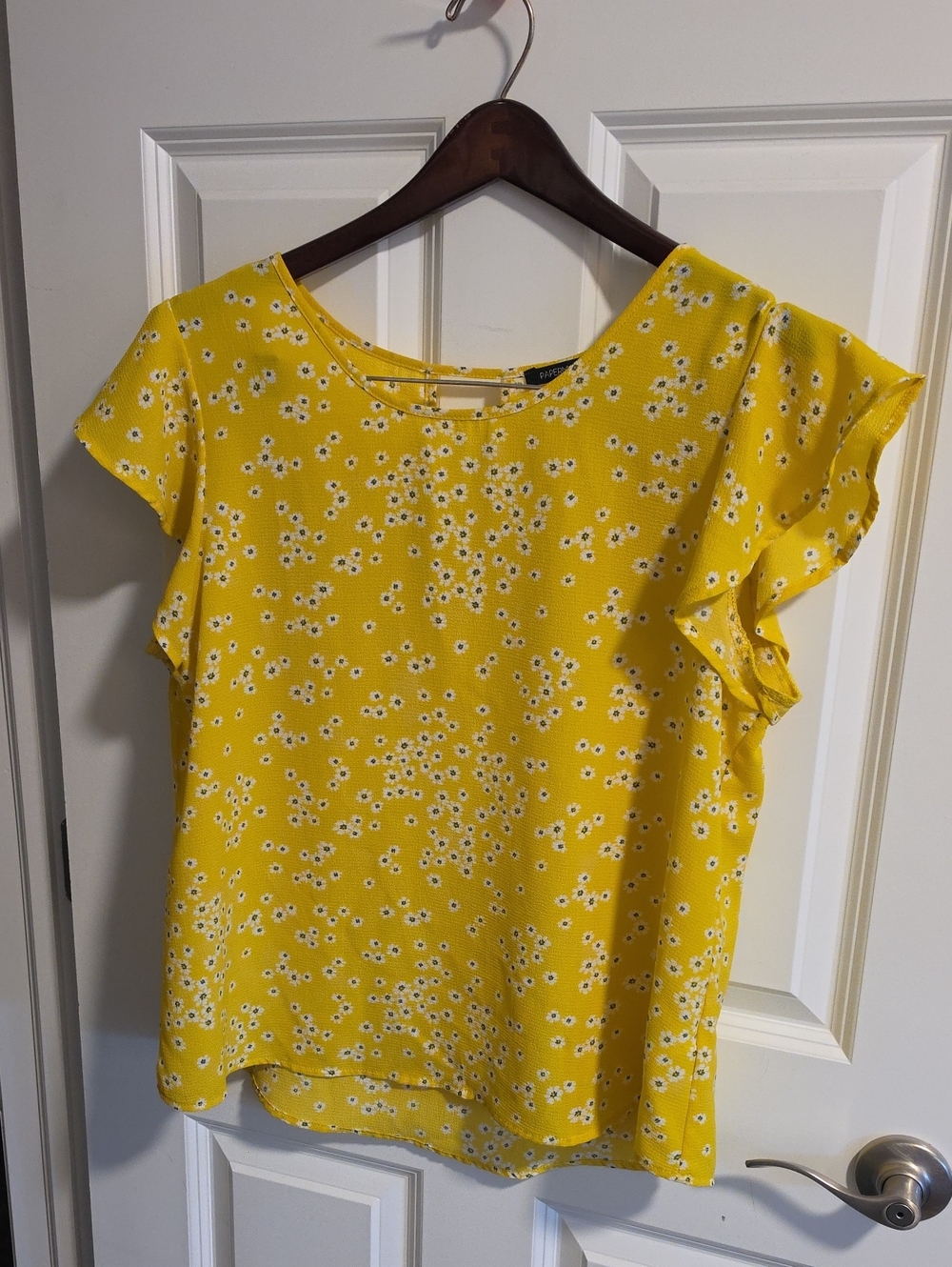 PaperMoon Floral Ruffle Sleeve Blouse in Yellow XL Like New